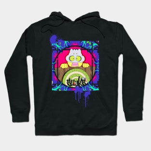Dope Slluks character hiding behind a fence illustration Hoodie